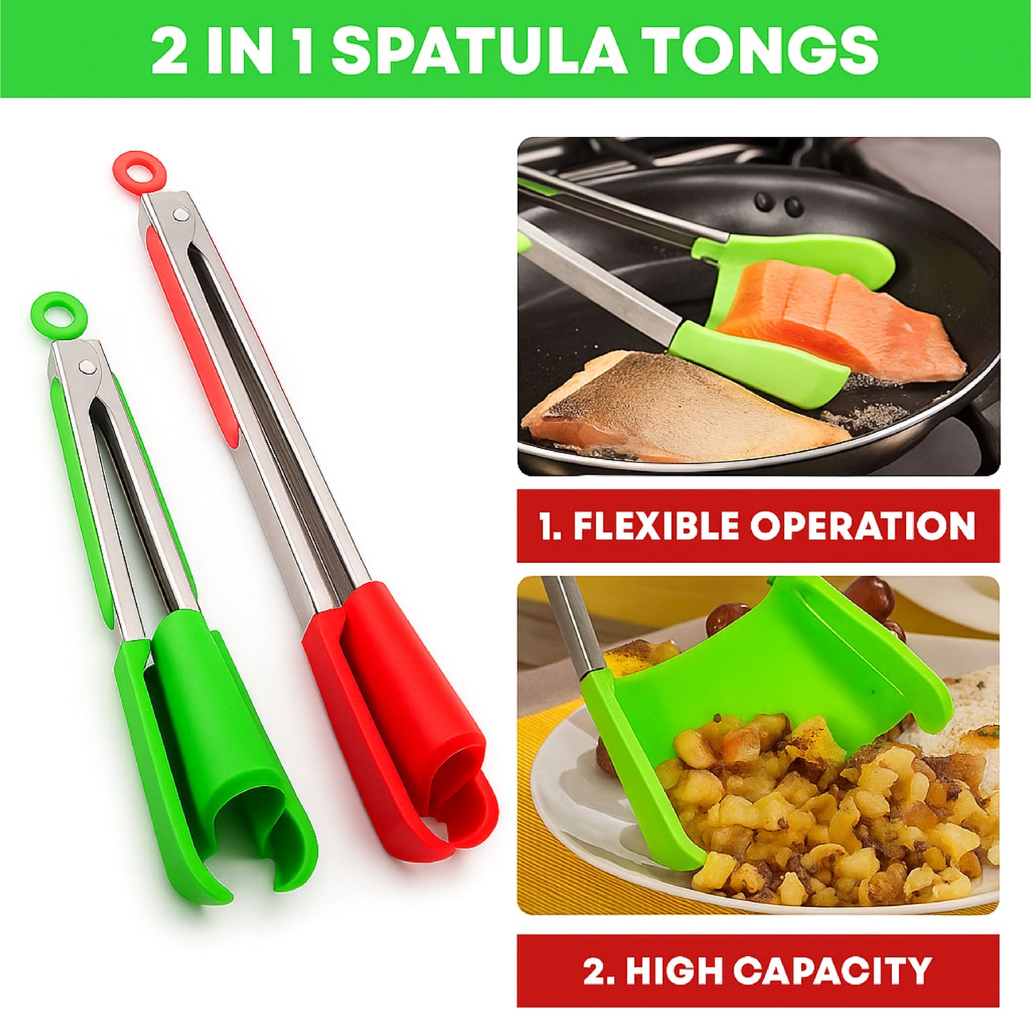 🔥TikTok Hot Sellers- ComfortCornerUs™ FlexiGrip Dual-Action Food Tongs