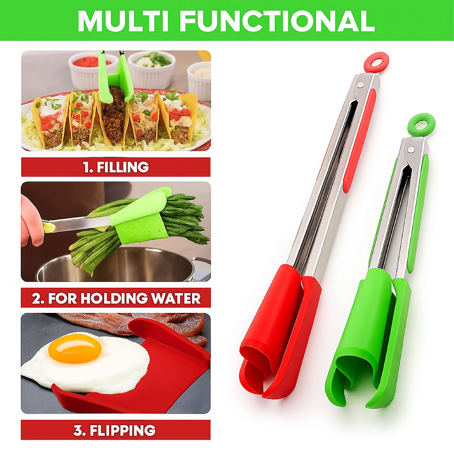 🔥TikTok Hot Sellers- ComfortCornerUs™ FlexiGrip Dual-Action Food Tongs