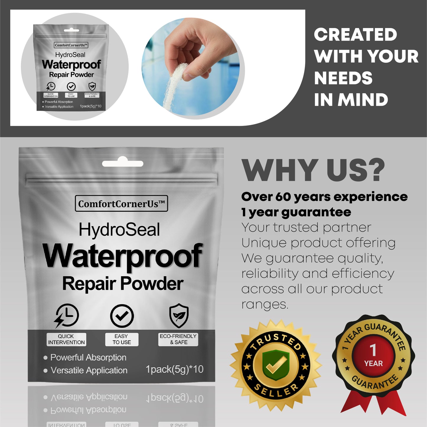ComfortCornerUs™ HydroSeal Waterproof Repair Powder
