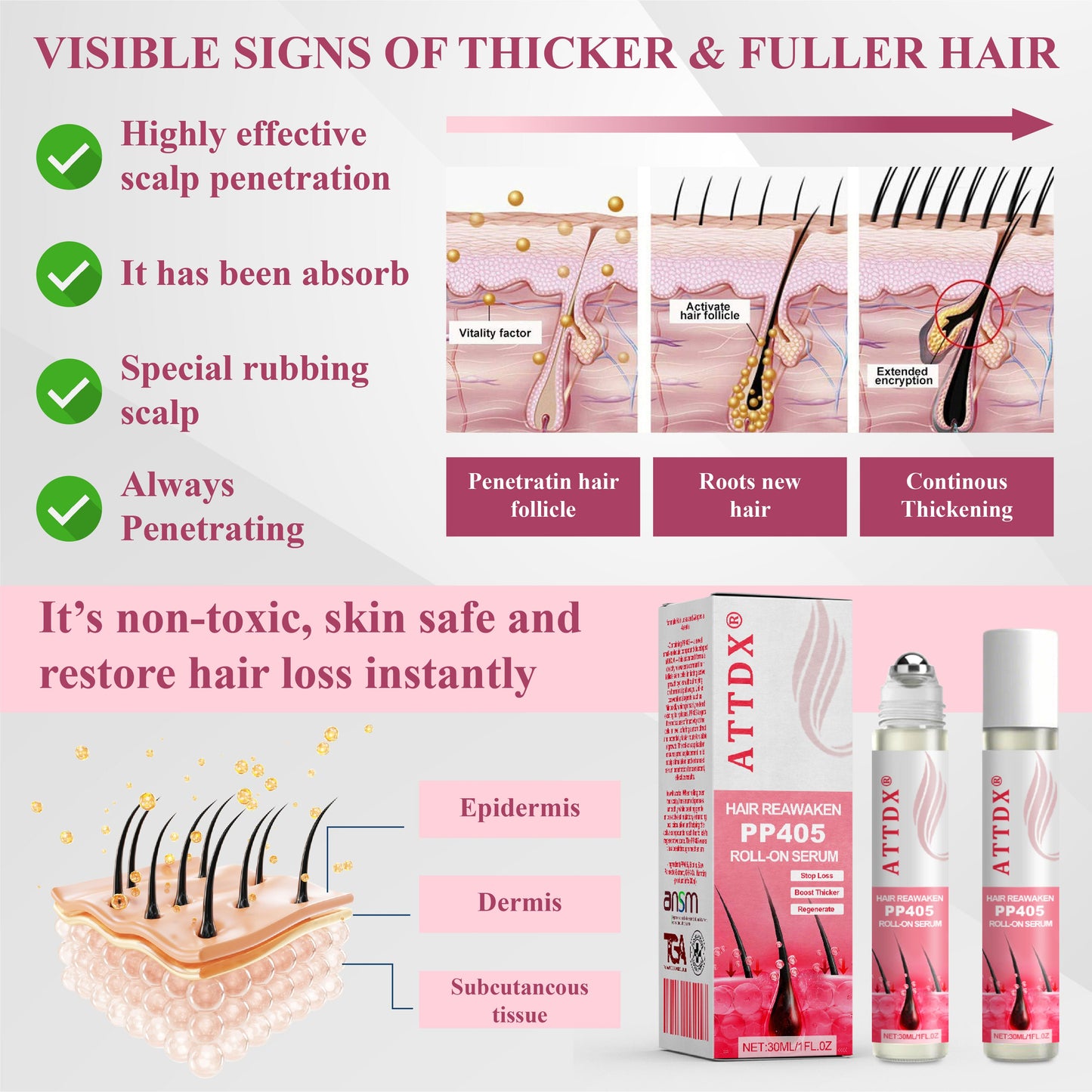 🔥TikTok Hot Sellers- ATTDX® Hair Reawaken PP405 Roll-On Serum for Women 👩