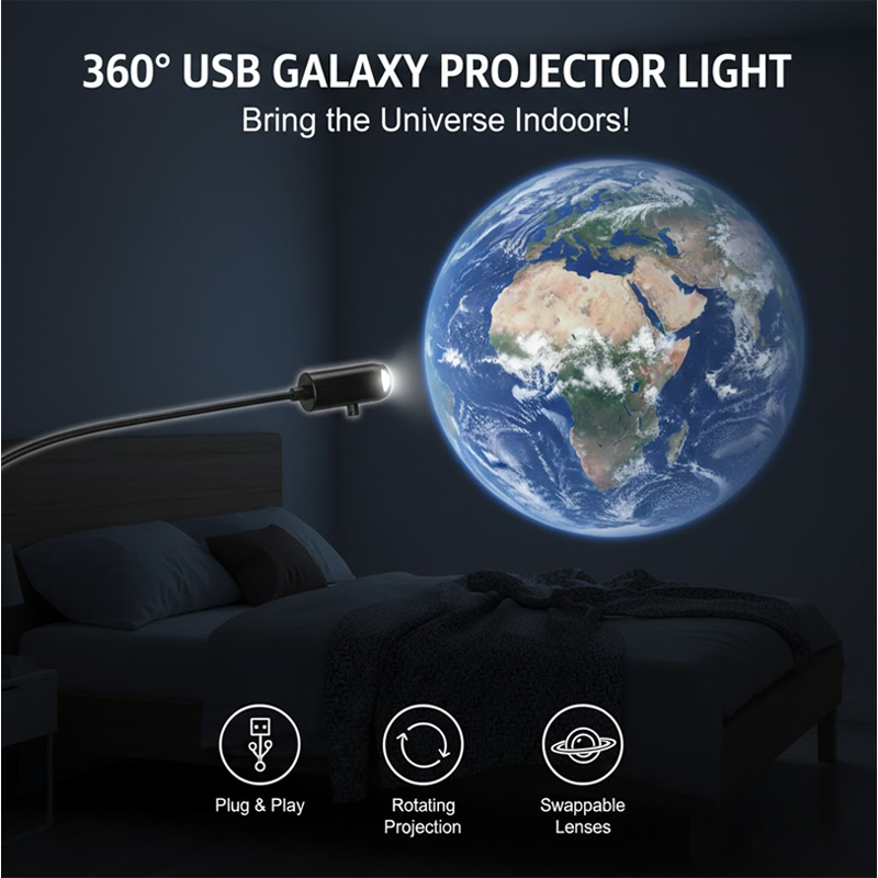 ComfortCornerUs™ AstroLens 360° USB Galaxy Projector Light