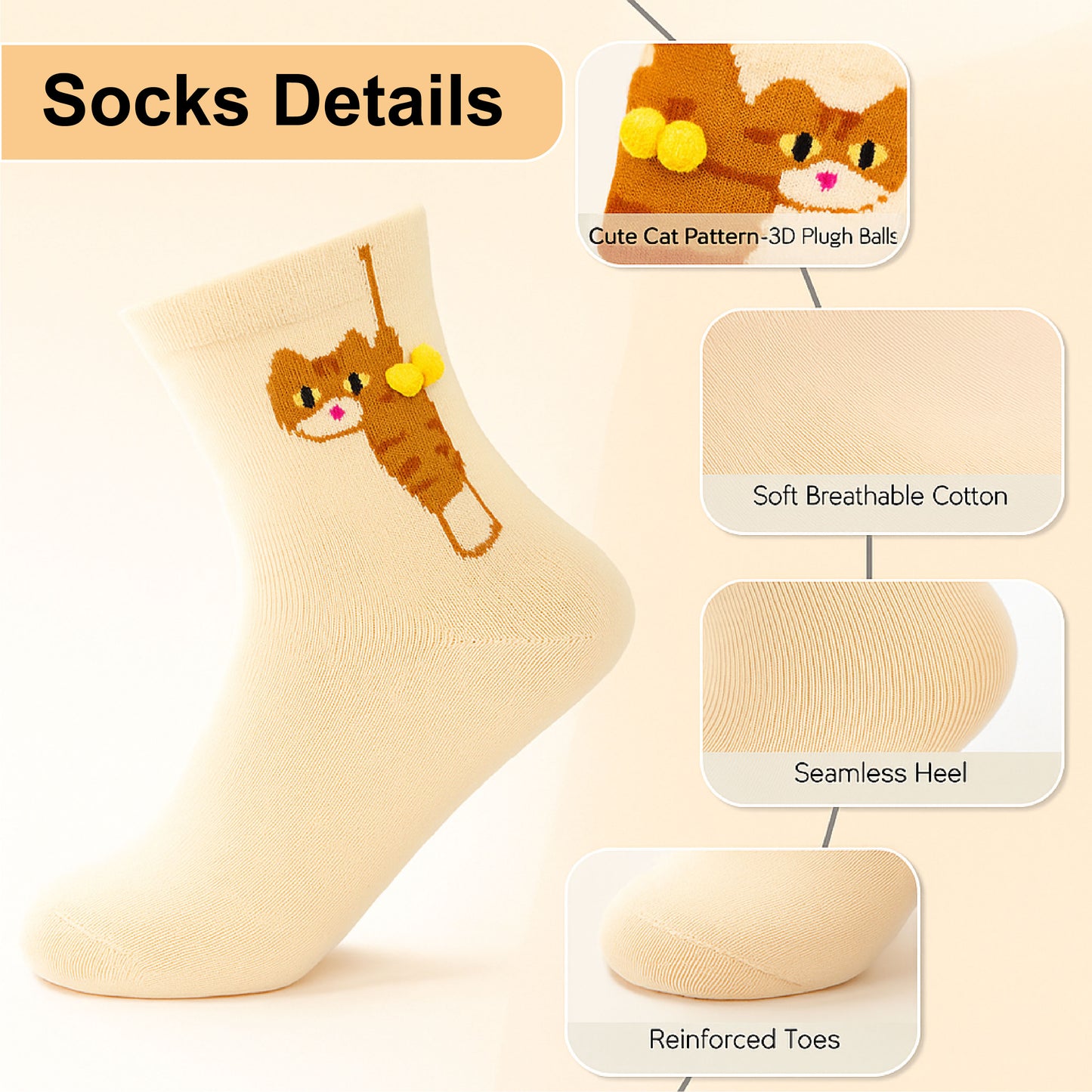 ComfortCornerUs™ CuteCritter 3D Pom-Pom Cartoon Socks