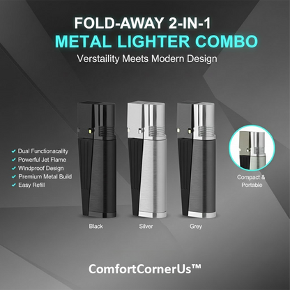 ComfortCornerUs™ Fold-Away 2-in-1 Metal Lighter Combo