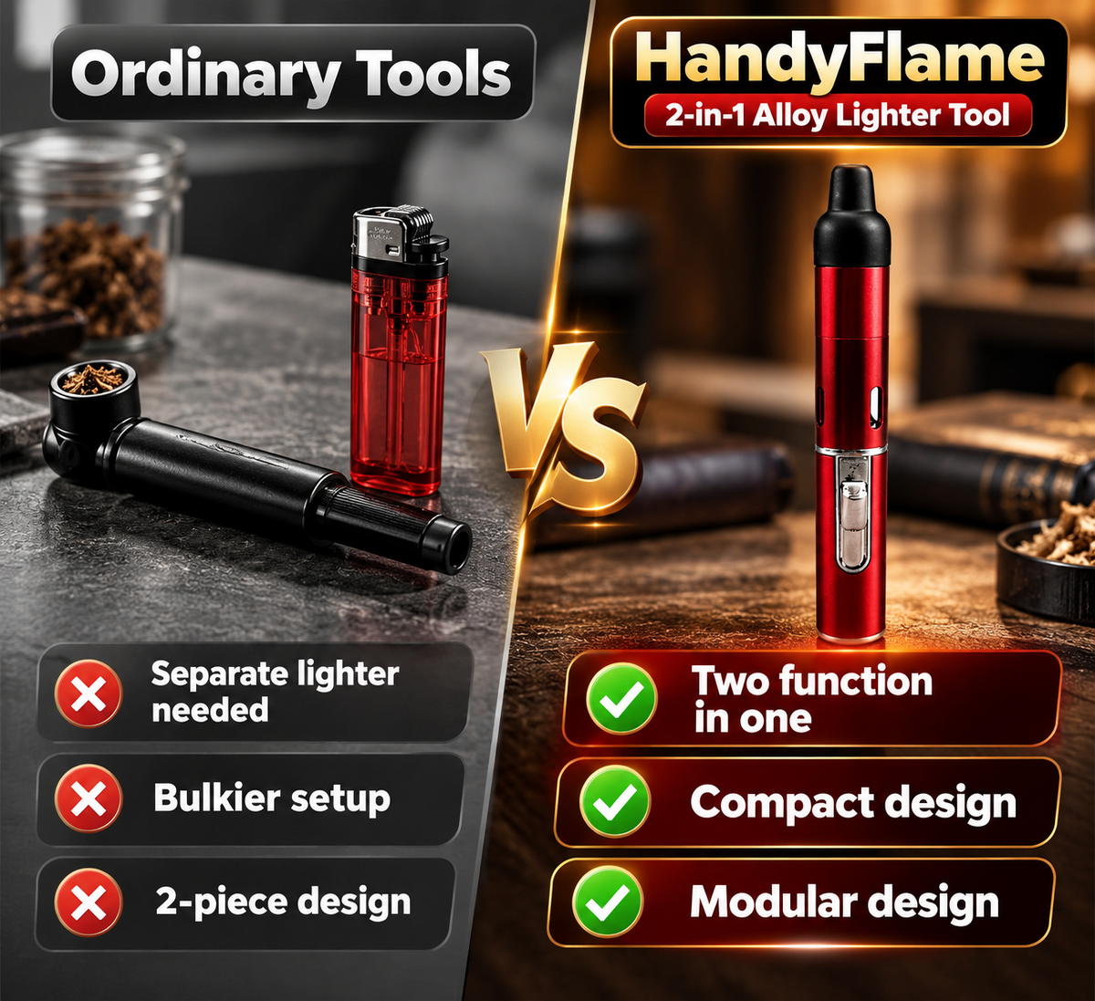 ComfortCornerUs™ HandyFlame 2-in-1 Alloy Lighter Tool