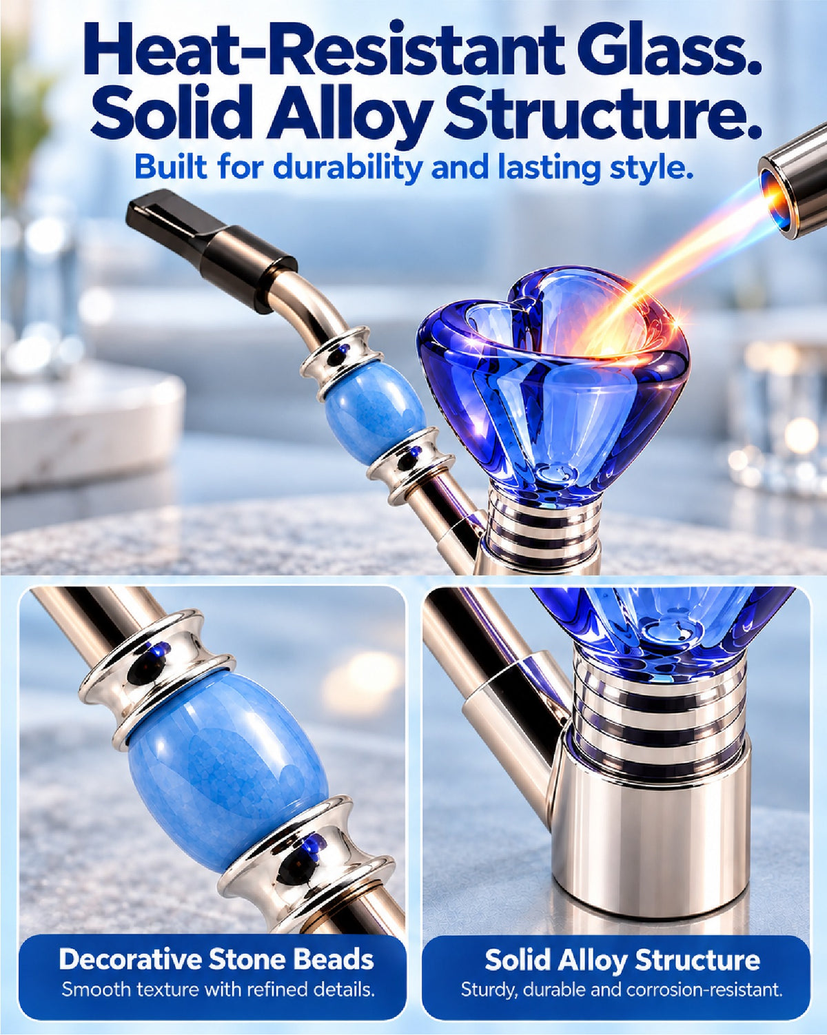 Heat Resistant Glass. Solid Alloy Support.