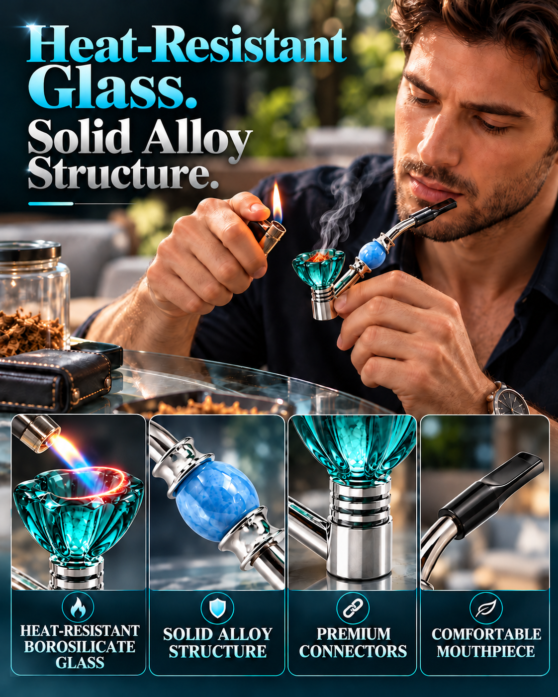 Heat Resistant Glass. Sturdy Alloy Support.