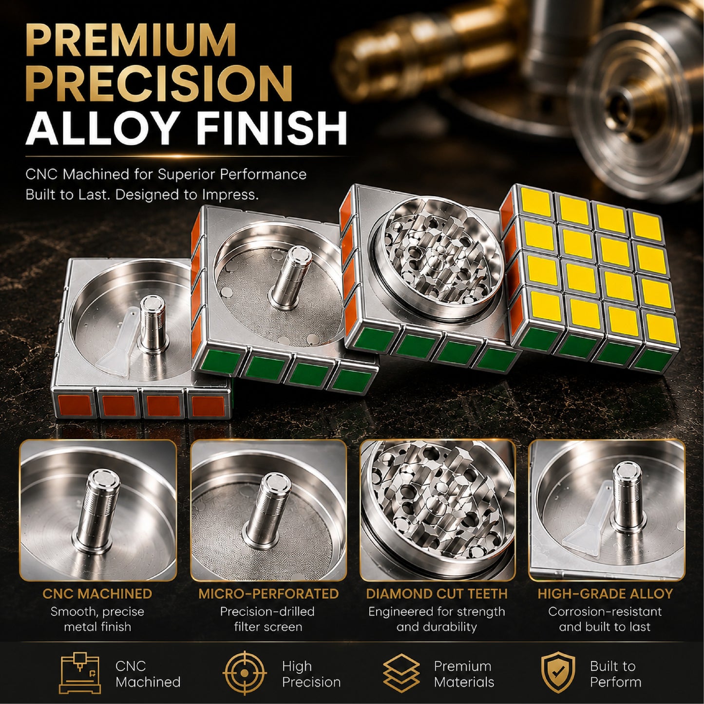 ComfortCornerUs™ PuzzleCube 4-Layer Alloy Grinder
