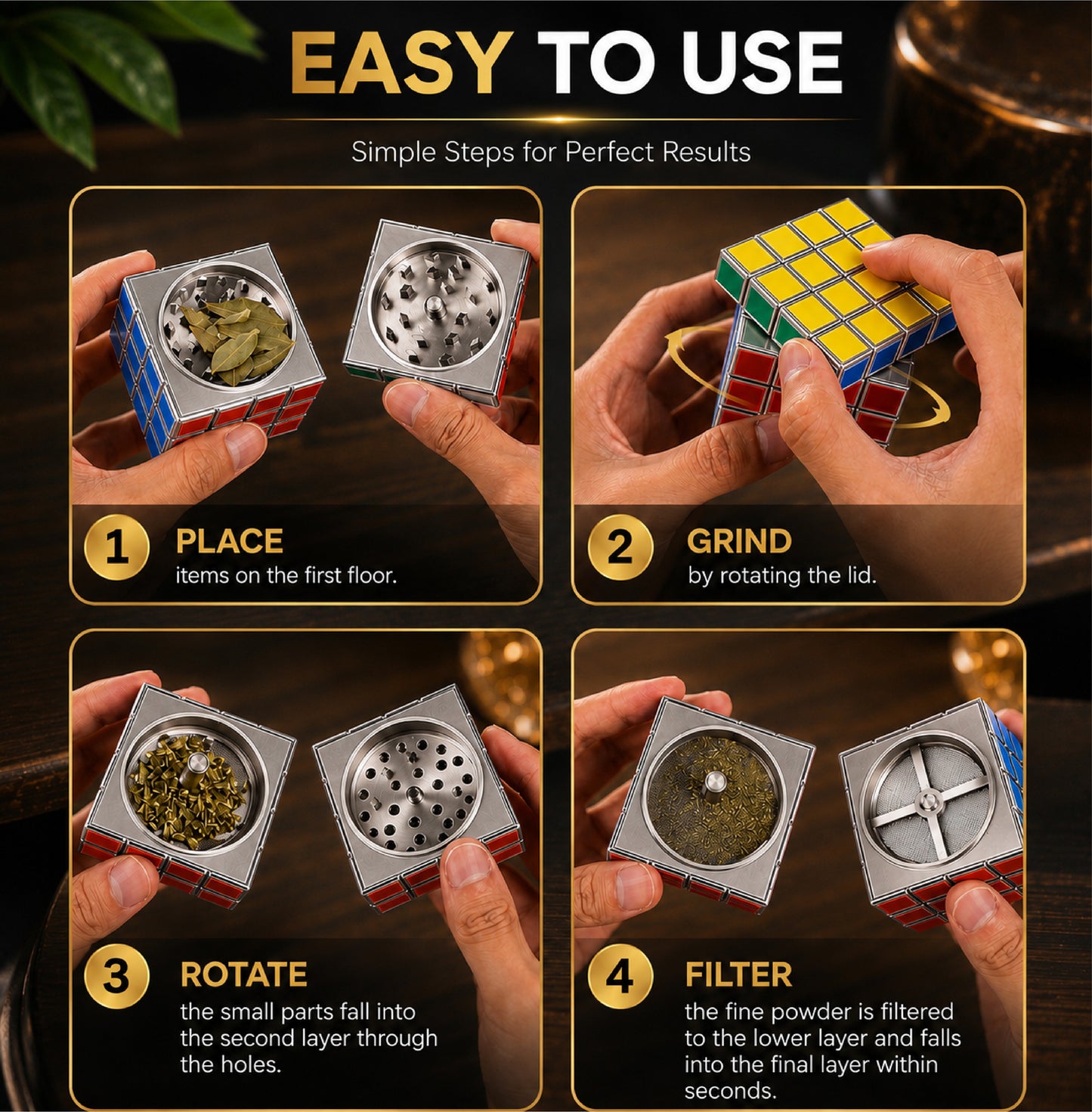 ComfortCornerUs™ PuzzleCube 4-Layer Alloy Grinder