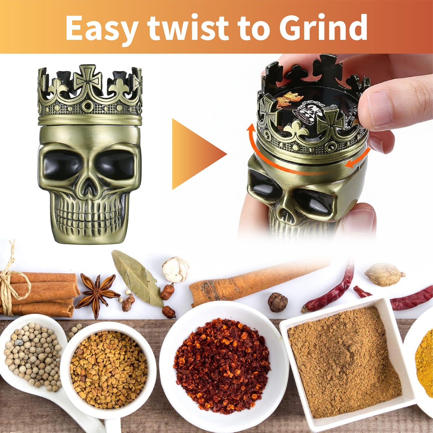 ComfortCornerUs™ SkullVault Spice Grinding Container