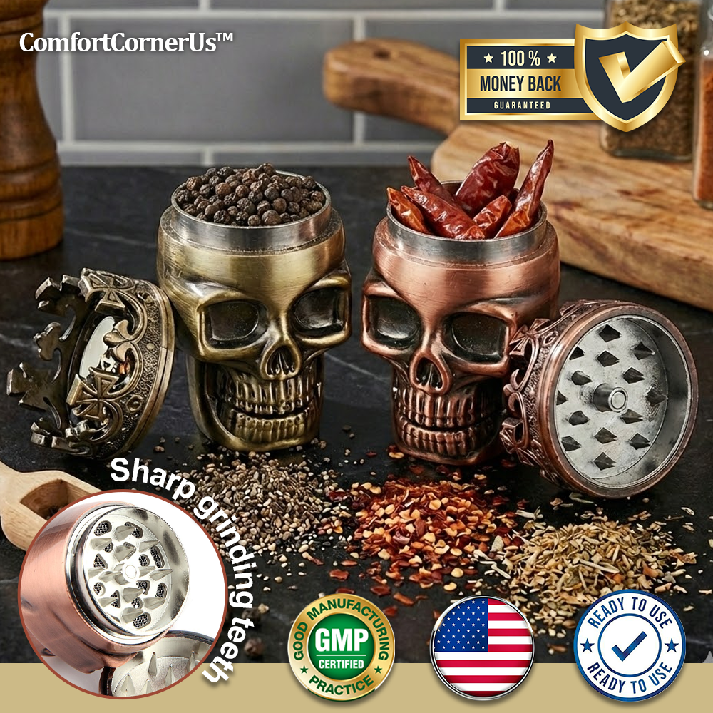 ComfortCornerUs™ SkullVault Spice Grinding Container